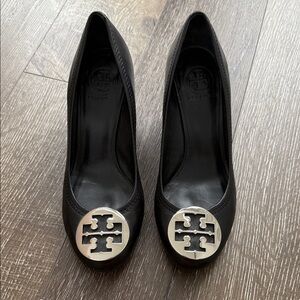 Tory Burch Black Heels with Silver Logo